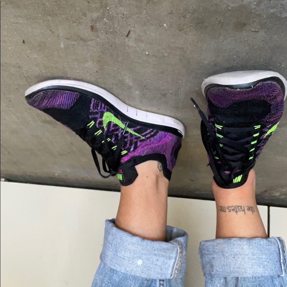 Nike Free Run Flyknit Black, Green & Purple